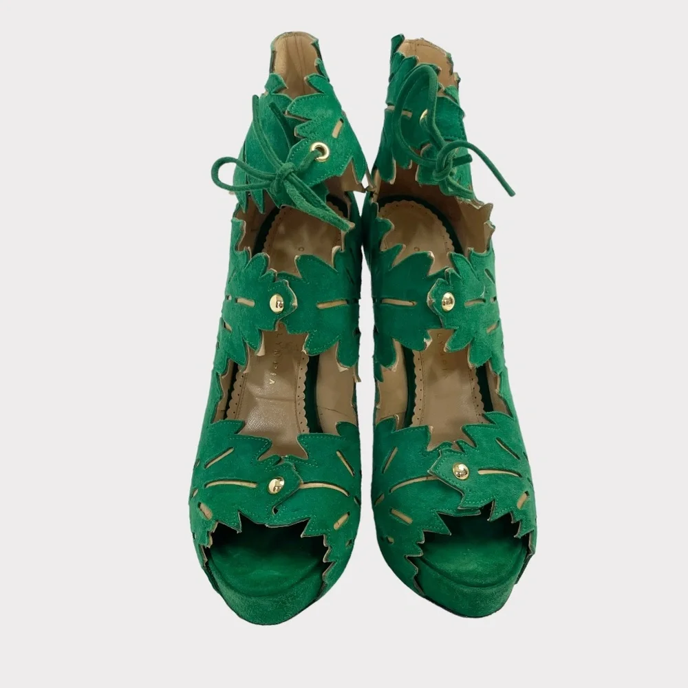 Charlotte Olympia Eve Green Tropical‎ Leaf Heels